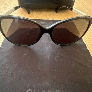 Chanel Black + white leather sunglasses